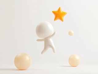 Cute minimalist figure jumping to reach a star  
