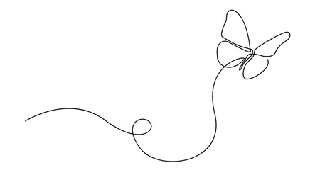 Butterfly Flying Continuous One Line Drawing. Beautiful Line Art Butterfly for Beauty Logo Design. Editable Stroke. Insect Flying Simple Doodle Vector Illustration