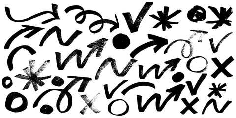 Arrow Grunge Brush Hand Drawn Vector Set. Abstract Brush Stroke Arrow Collection. Hand Drawn Elements for Trendy Modern Design