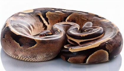 Obraz premium Striking Closeup of a Ball Python from the Mojave Desert, Showcasing its Hypnotic Scales and Intense Eyes on a Pristine Background, Highlighting the Mystique and Beauty of this Captivating