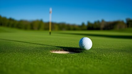 Obraz premium Golf Ball Near the Hole on a Green Golf Course