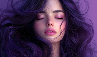 Fototapeta premium Close Up of Wavy Purple Hair Against a Soft Dreamy Background
