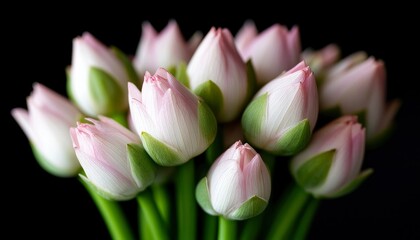 Fototapeta premium Pink Lotus Buds Bouquet on Dark Background