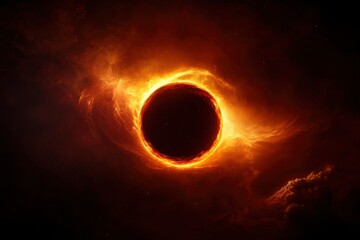 Naklejka premium Black Hole with Fiery Accretion Disk in Deep Space