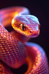 Fototapeta premium Iridescent Snake Coiled in Dark Studio