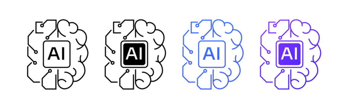 A minimalistic AI logo with a brain shaped circuit design, representing artificial intelligence, neural networks, and futuristic innovation, ideal for modern business and web applications.