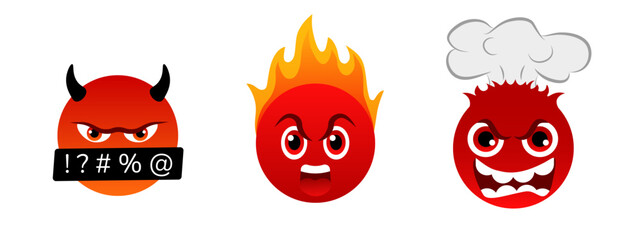 An emoji of an angry red face with fiery details, symbolizing rage, fury, and aggression, designed as a cartoon style avatar for chat messages and online expressions.