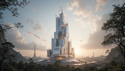 A contemporary building that rises from the ground like a gigantic crystal