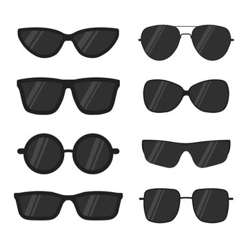 Glasses silhouette. Sunglasses icons, Black sunglass