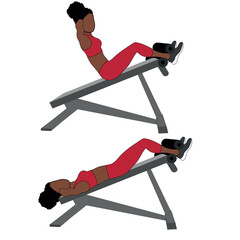 Black Female Character performing decline sit ups exercise in red clothing