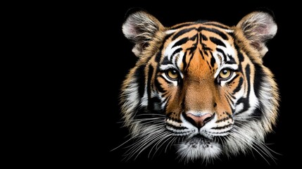 Fototapeta premium Majestic tiger portrait wild habitat digital artwork dark background close-up fierce beauty