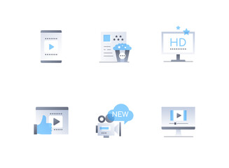 Love for cinema and films - flat design style icons set