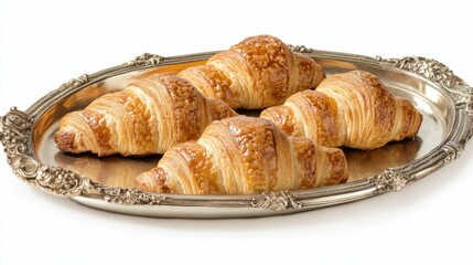 freshly baked croissants served on elegant platter, flaky and golden, inviting aroma, perfect for a luxurious breakfast, simple yet sophisticated