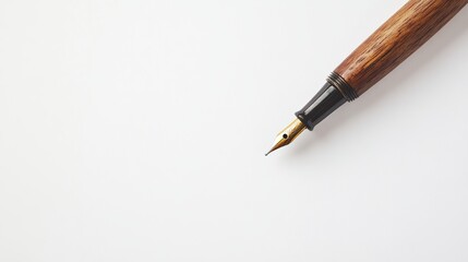 Fototapeta premium Wooden Fountain Pen on White Paper Top View 