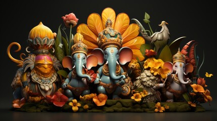Fototapeta premium Vibrant 3D Cartoon Style Onam Celebration with Colorful Characters