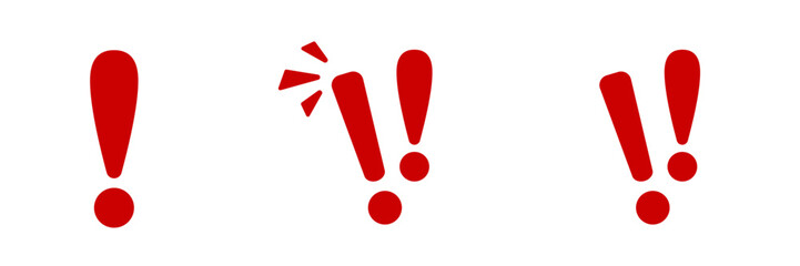 Three red exclamation marks in different styles, showing variation in expressions.