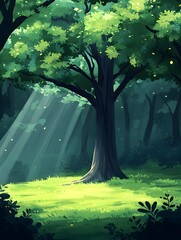 Ancient trees and shrubs under the sunshine