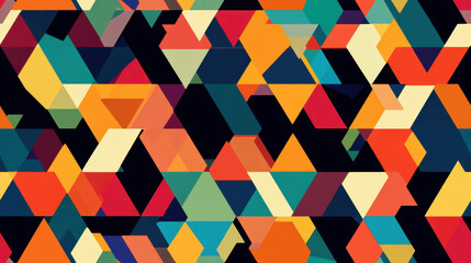 Colorful geometric pattern with overlapping triangles and vibrant hues