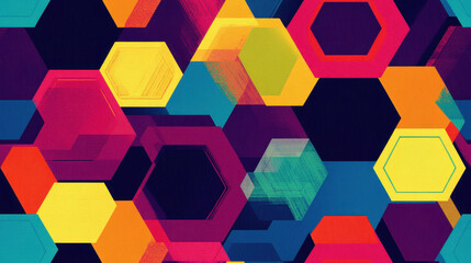 Colorful geometric pattern with overlapping hexagons and vibrant hues