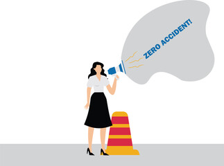 Health, safety and environment concept. Important strategy for preventing accidents at work. Zero accidents slogan with bubble shouting symbol