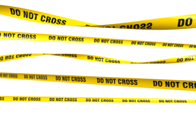 Realistic yellow caution tape with do not cross message repeating
