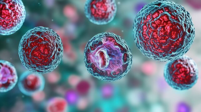 T Cell 3D Illustration with Lymphocytes and Cancer Cells in Human Body