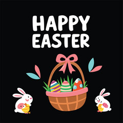 Happy Easter Day illustrations with patches for t-shirts and other uses
