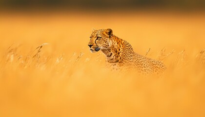 Leopard Stalking in Golden Grasslands of Africa