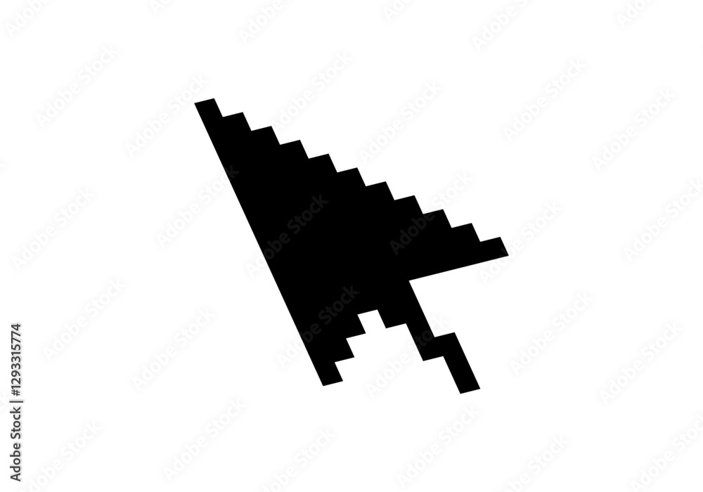 Poster a minimalist black arrow pointing right, using pixelated style elements for bold effect.
