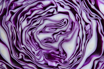 Obraz premium Intricate swirling patterns of red cabbage display vibrant colors and natural design, showcasing the beauty of organic shapes and textures found in nature