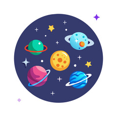 Cartoon-style planets in space illustration