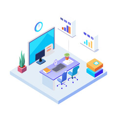 Isometric business office setup