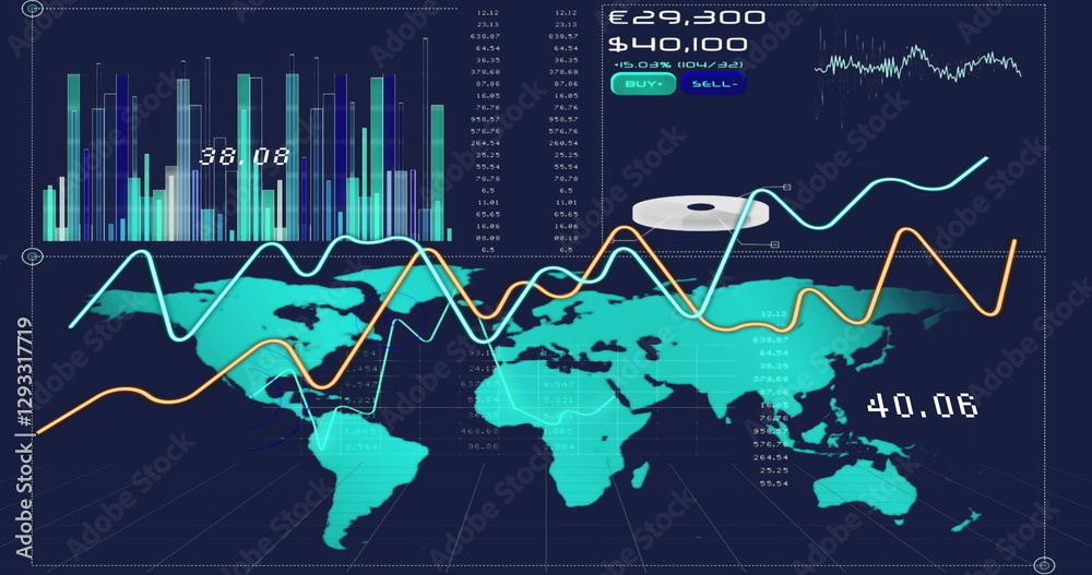 Poster image of world map and data processing over diagrams