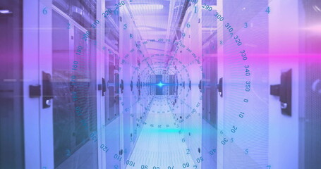 Image of data processing over server room