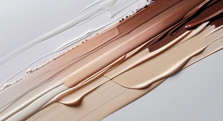 Different shades of foundation smoothly blended on a white surface showcasing gradient effect