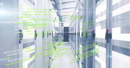 Image of data processing over server room