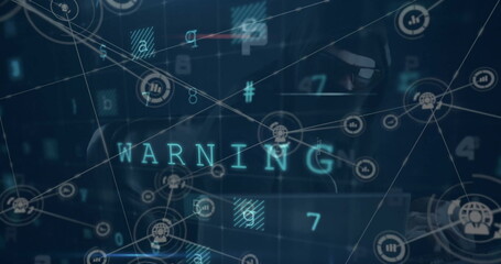 Image of network of connections over data processing on black background