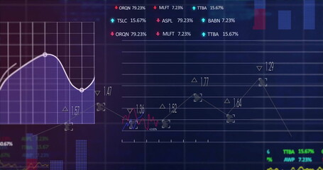 Image of financial data processing on black background