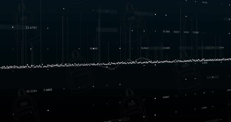 Image of financial data processing on black background