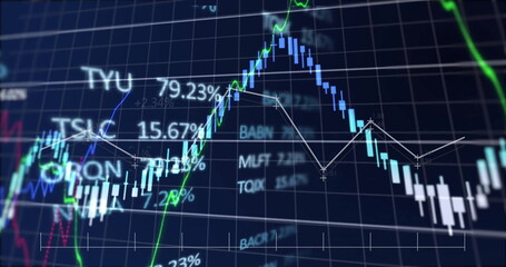 Image of financial data processing on black background