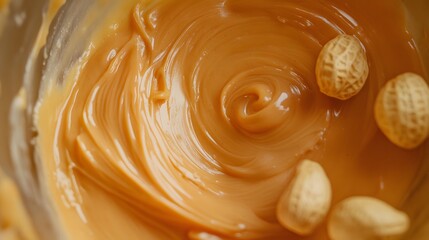 Creamy peanut butter swirls with peanuts