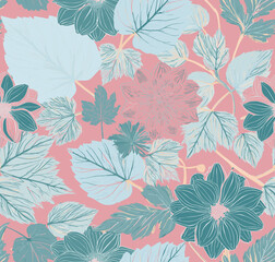 Obraz premium Abstract Handmade Seamless floral pattern with flowers and leaves, for gift wrap and wallpaper