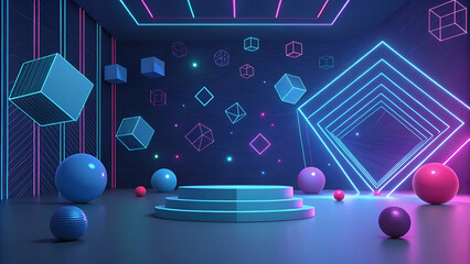 A 3D-rendered abstract futuristic background.