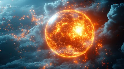 Obraz premium Fiery Sphere in Stormy Clouds