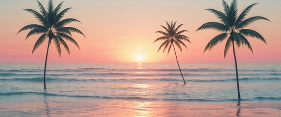 Tropical sunset over ocean with palm trees
