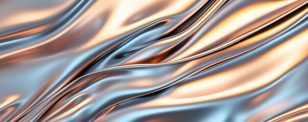 Obraz premium A shimmering abstract image featuring flowing metallic waves in silver and gold tones, creating a dynamic visual effect.