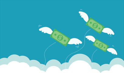flying money that have wings fly away with blue background vector graphic illustration © Sirinart
