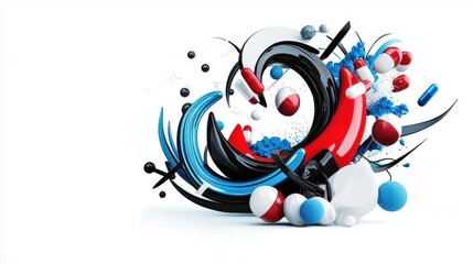 Obraz premium Dynamic abstract composition with colorful shapes and swirls, white isolated background.