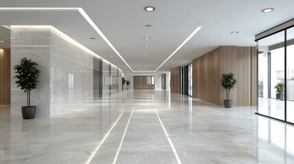 Modern Office Lobby Interior, Empty Corridor, Daylight,  Business Space