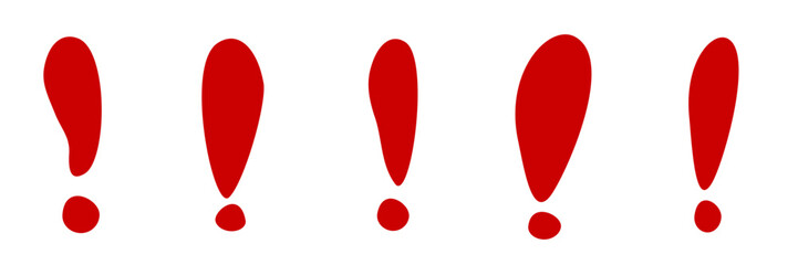 A series of five bold red exclamation marks in a horizontal line, symbolizing emphasis.